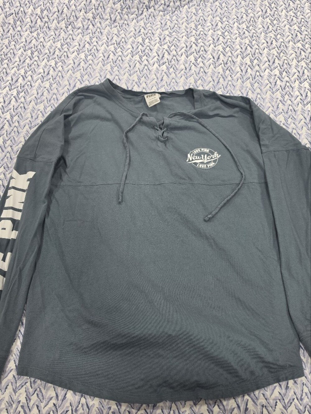 PINK Victoria's Secret NY Long Sleeve Pullover Hoodie in Slate Blue
